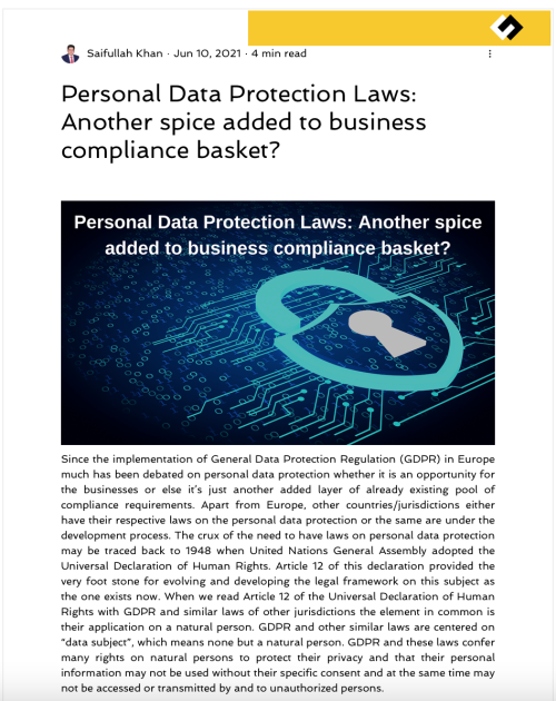 21. Mr. Khan contributed a blog titled ΓÇ£Personal Data Protection Laws